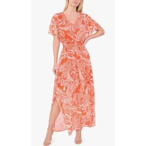 CeCe peach and white Floral Maxi Dress